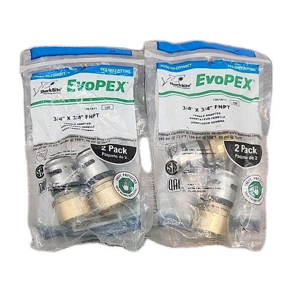 SharkBite EvoPEX Push-to-Connect 3/4" x 3/4" FNPT Coupling 2Packs of 2ct ea[108] - Picture 1 of 13